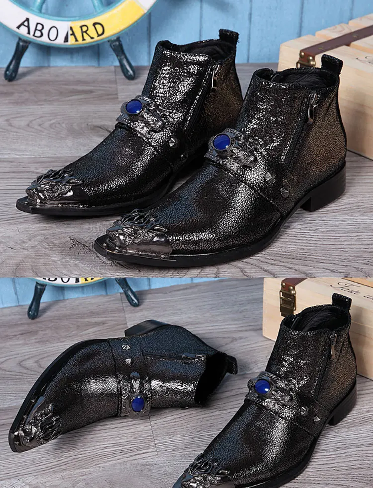 Autumn Man Wedding boots Metal Tip zipper Genuine leather Chelsea boots Leisure time party Customized Singer Men's Boots