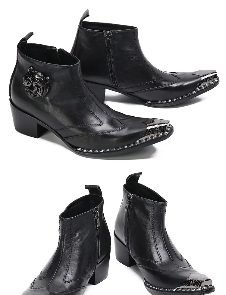 Autumn Man Wedding boots Metal Tip zipper Genuine leather Chelsea boots Leisure time party Customized Singer Men's Boots