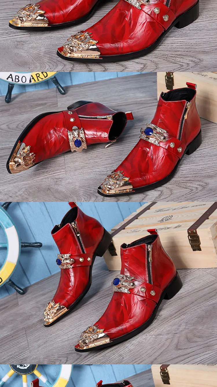 Autumn Man Wedding boots Metal Tip zipper Genuine leather Chelsea boots Leisure time party Customized Singer Men's Boots