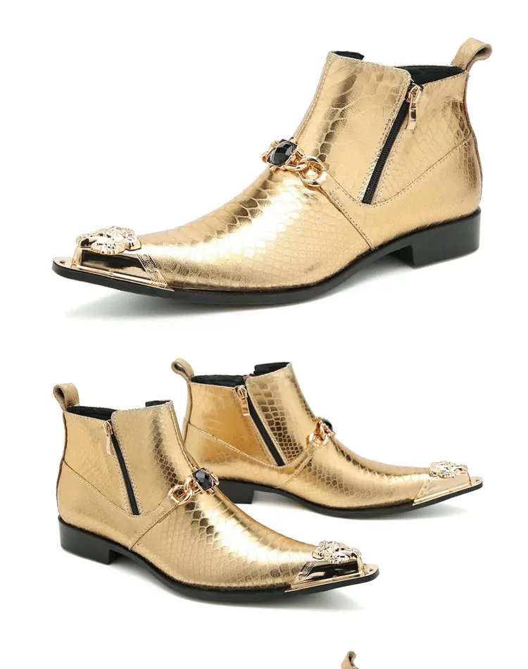 Autumn Man Wedding boots Metal Tip zipper Genuine leather Chelsea boots Leisure time party Customized Singer Men's Boots