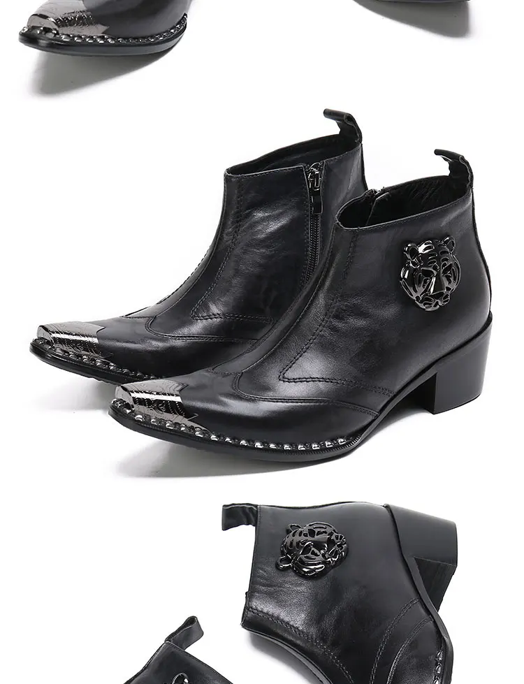 Autumn Man Wedding boots Metal Tip zipper Genuine leather Chelsea boots Leisure time party Customized Singer Men's Boots