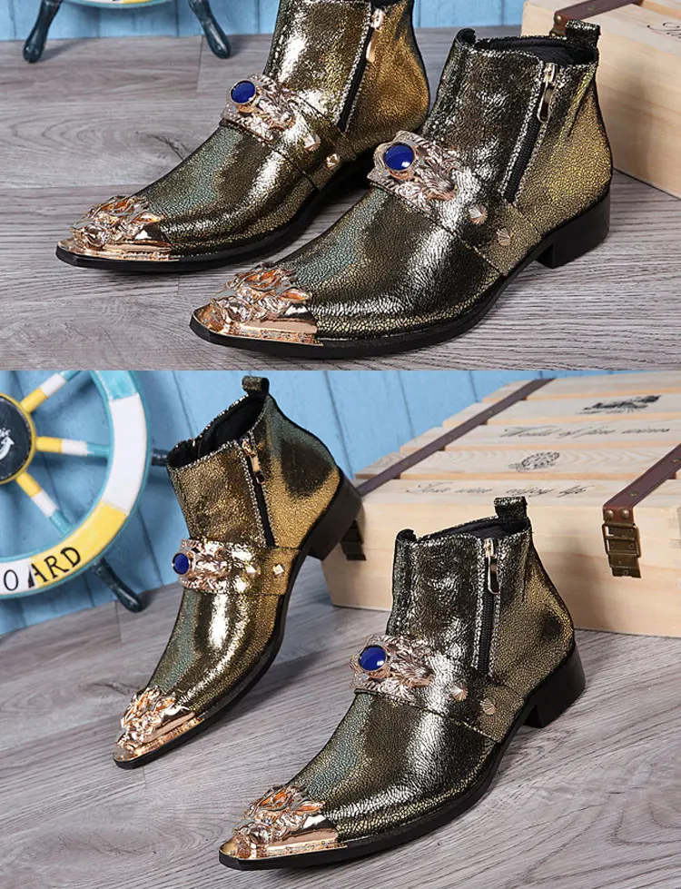 Autumn Man Wedding boots Metal Tip zipper Genuine leather Chelsea boots Leisure time party Customized Singer Men's Boots