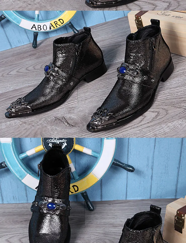 Autumn Man Wedding boots Metal Tip zipper Genuine leather Chelsea boots Leisure time party Customized Singer Men's Boots
