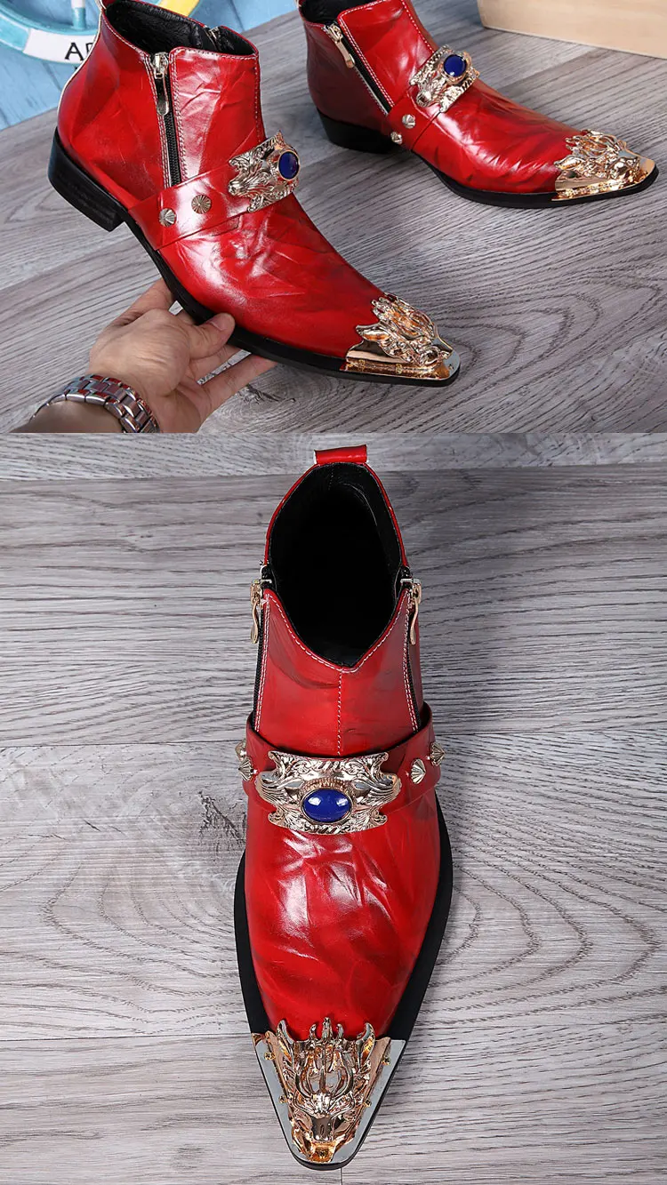 Autumn Man Wedding boots Metal Tip zipper Genuine leather Chelsea boots Leisure time party Customized Singer Men's Boots