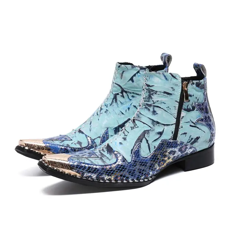 Autumn Man Wedding boots Metal Tip zipper Genuine leather Chelsea boots Leisure time party Customized Singer Men's Boots