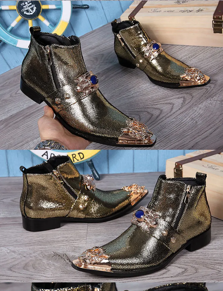 Autumn Man Wedding boots Metal Tip zipper Genuine leather Chelsea boots Leisure time party Customized Singer Men's Boots