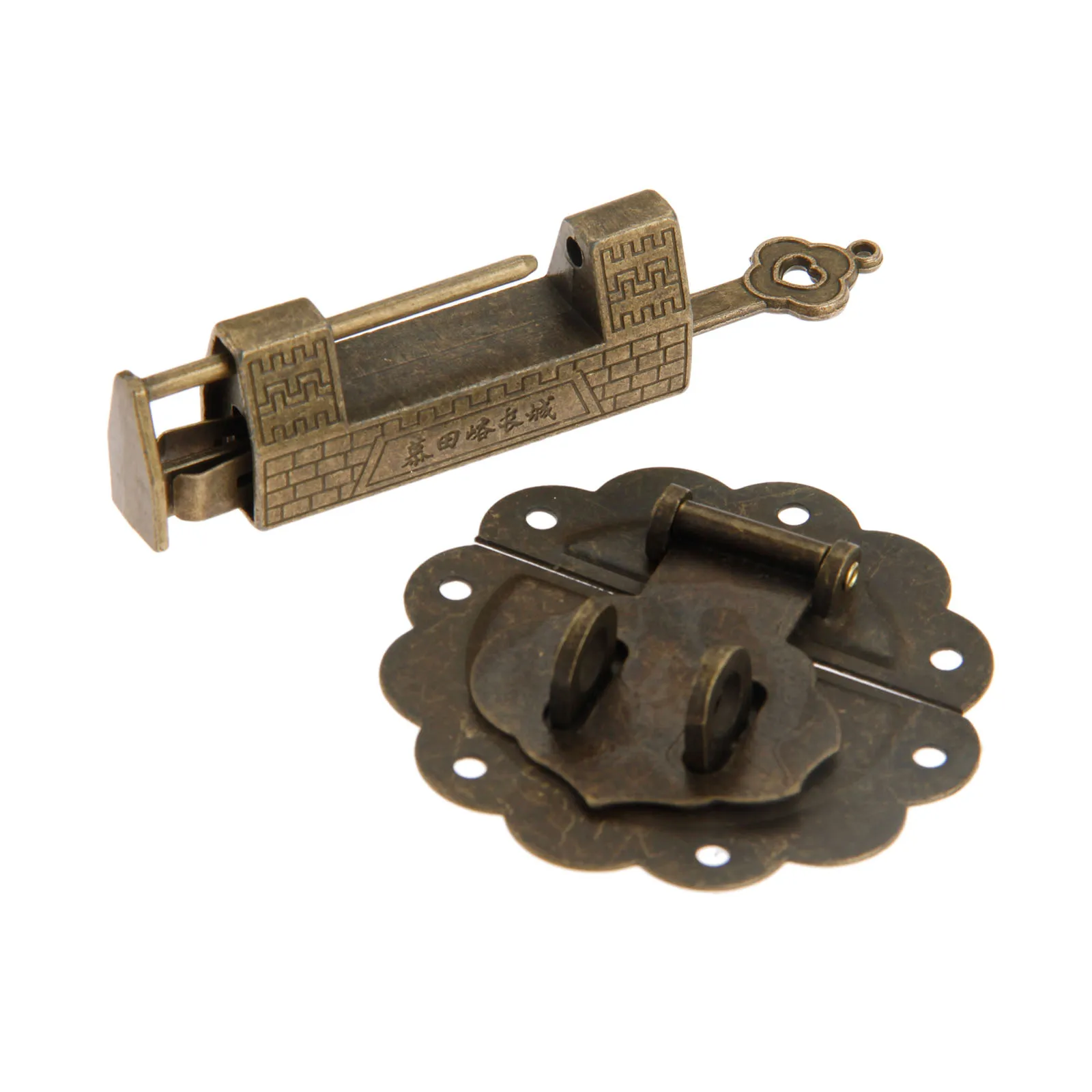 Furniture Chinese Old Box Latch Hasp Buckle Clasp and Antique Bronze Lock/Padlock for Cabinet Jewelry Wooden Box Hardware