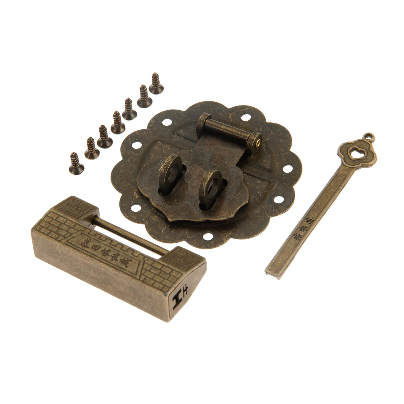 Furniture Chinese Old Box Latch Hasp Buckle Clasp and Antique Bronze Lock/Padlock for Cabinet Jewelry Wooden Box Hardware