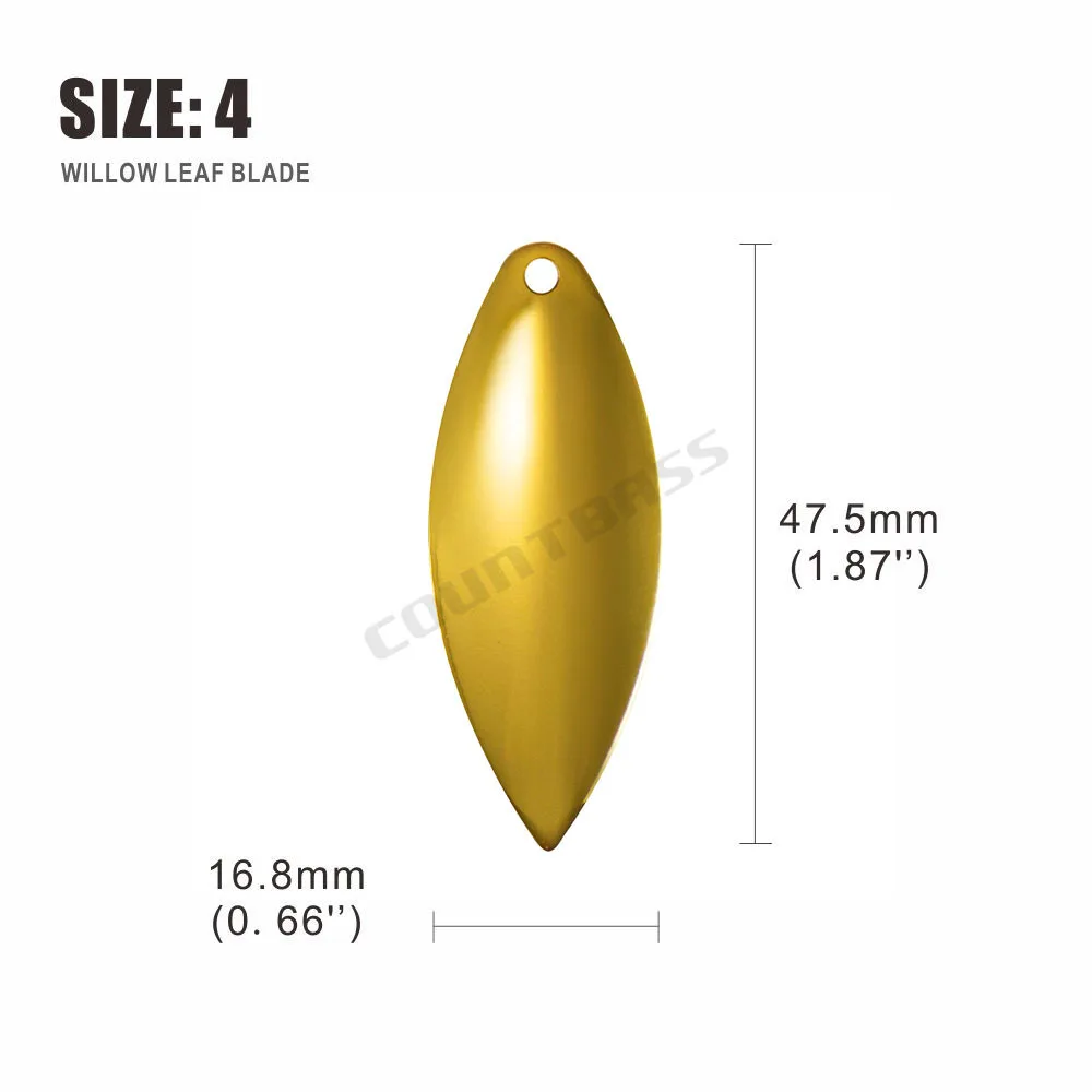 COUNTBASS 50pcs Gold Plated Steel Willow Spinner Blades 1-6 Size Range Smooth Finish DIY Spinner Bait Fishing Lures