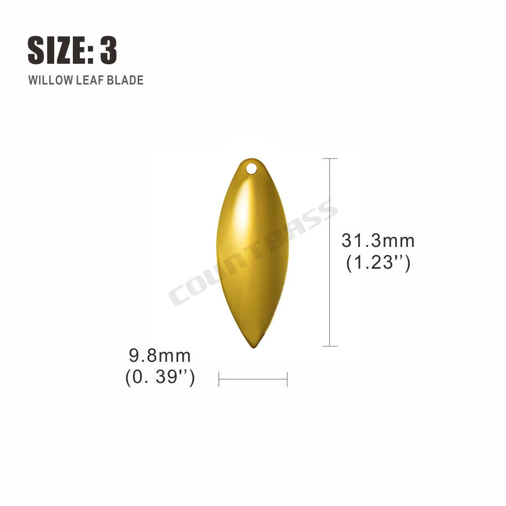 COUNTBASS 50pcs Gold Plated Steel Willow Spinner Blades 1-6 Size Range Smooth Finish DIY Spinner Bait Fishing Lures