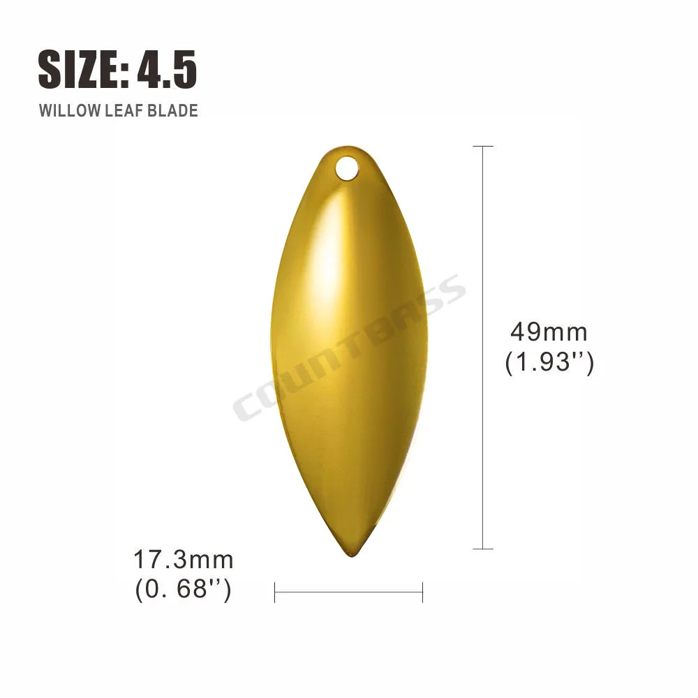COUNTBASS 50pcs Gold Plated Steel Willow Spinner Blades 1-6 Size Range Smooth Finish DIY Spinner Bait Fishing Lures