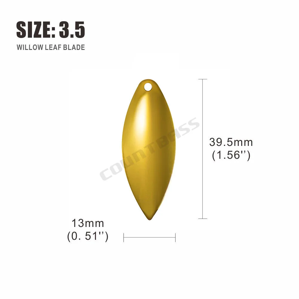 COUNTBASS 50pcs Gold Plated Steel Willow Spinner Blades 1-6 Size Range Smooth Finish DIY Spinner Bait Fishing Lures