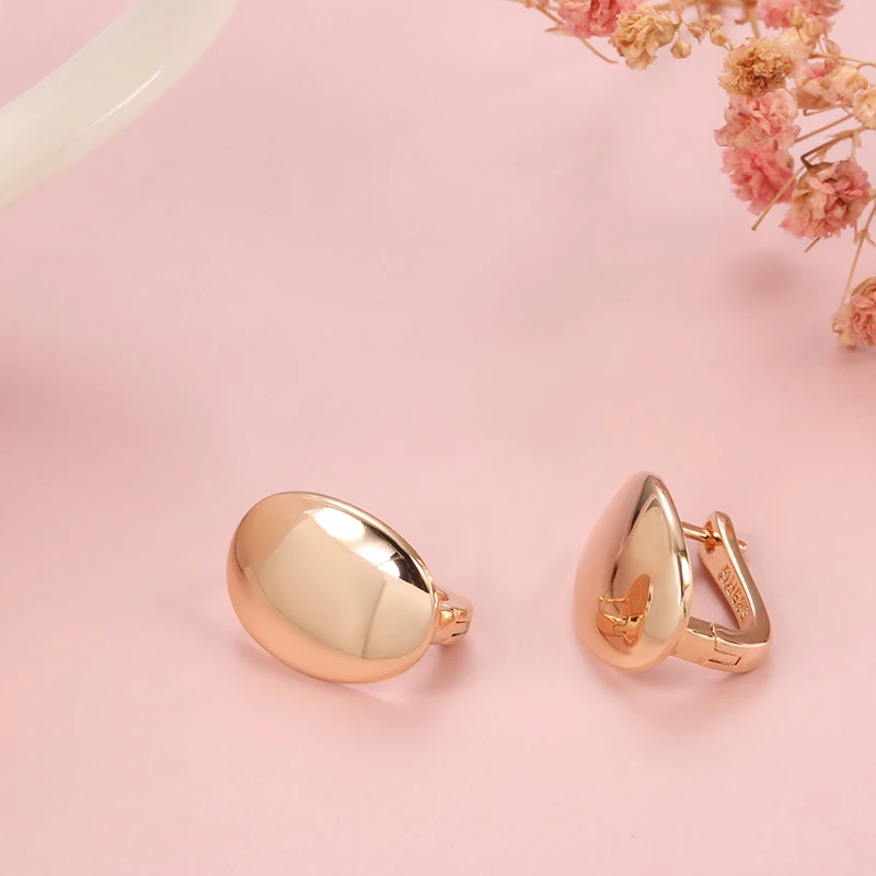 Kinel Hot Fashion Glossy Dangle Earrings 585 Rose Gold Simple Oval Earrings For Women High Quality Daily Fine Jewelry