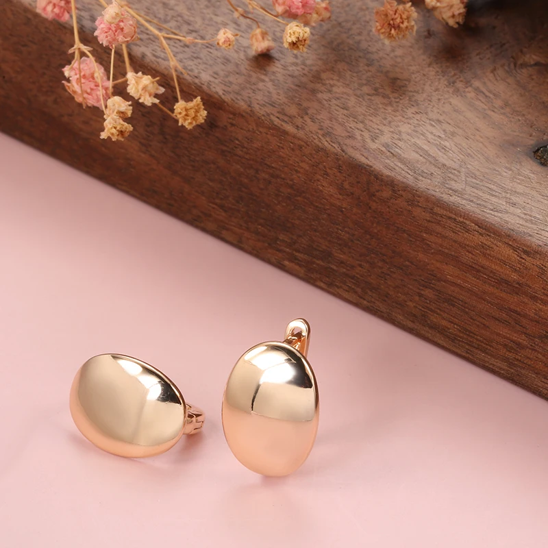Kinel Hot Fashion Glossy Dangle Earrings 585 Rose Gold Simple Oval Earrings For Women High Quality Daily Fine Jewelry