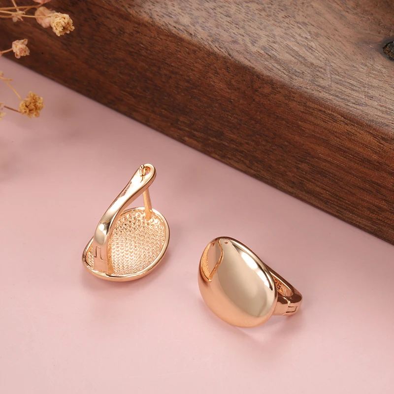 Kinel Hot Fashion Glossy Dangle Earrings 585 Rose Gold Simple Oval Earrings For Women High Quality Daily Fine Jewelry