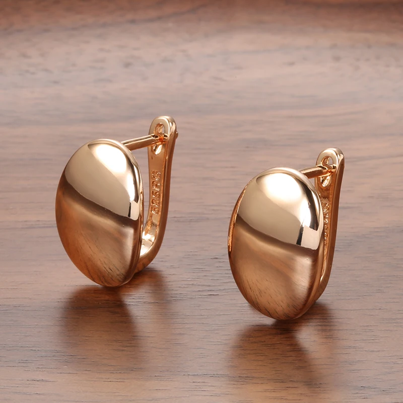Kinel Hot Fashion Glossy Dangle Earrings 585 Rose Gold Simple Oval Earrings For Women High Quality Daily Fine Jewelry
