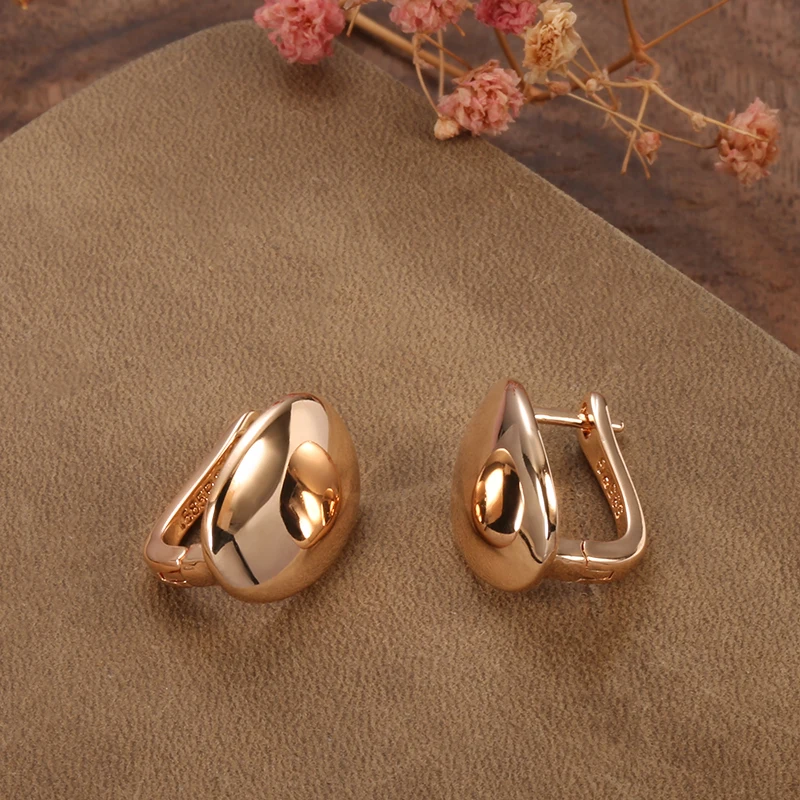 Kinel Hot Fashion Glossy Dangle Earrings 585 Rose Gold Simple Oval Earrings For Women High Quality Daily Fine Jewelry