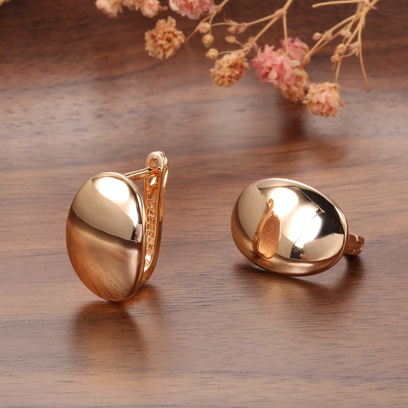 Kinel Hot Fashion Glossy Dangle Earrings 585 Rose Gold Simple Oval Earrings For Women High Quality Daily Fine Jewelry