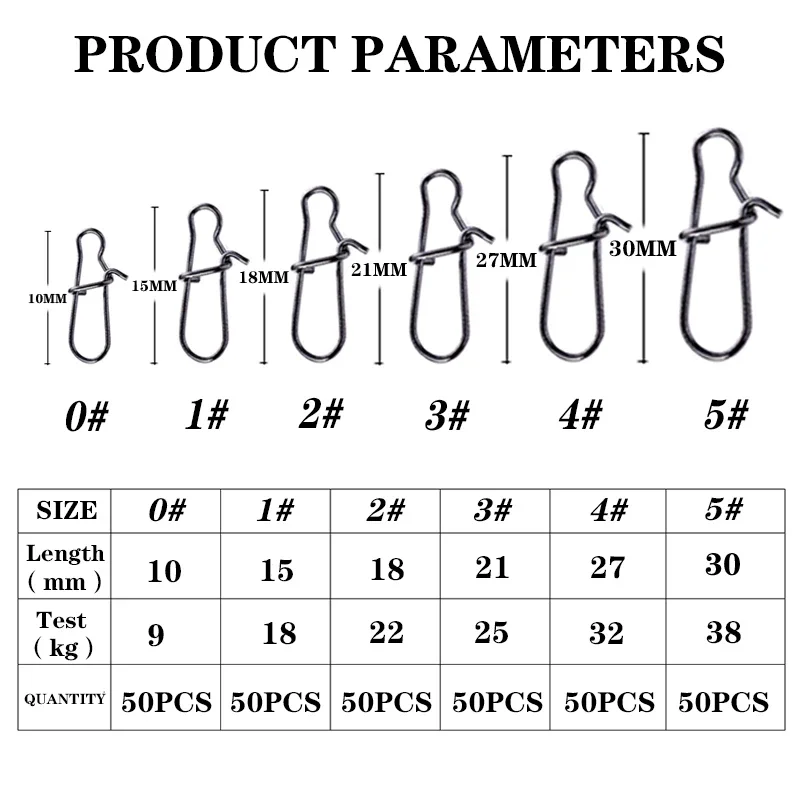 50 Pcs Stainless Steel Fishing Connector Fast Clip Lock Snap Swivel Solid Rings Safety Fishing Hooks Accessories Tackle Tools