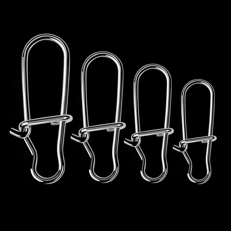 50 Pcs Stainless Steel Fishing Connector Fast Clip Lock Snap Swivel Solid Rings Safety Fishing Hooks Accessories Tackle Tools
