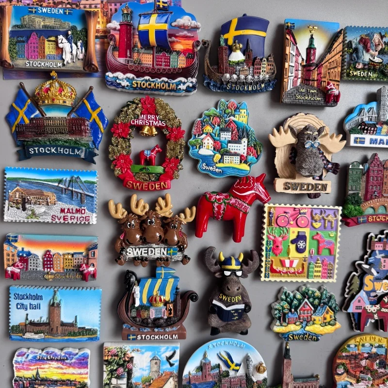 Swedish Fridge Magnets Tourist Souvenir Sweden Malmo Sverige Stockholm Travel Gift Magnetic Refrigerator Sticker Home Decoration