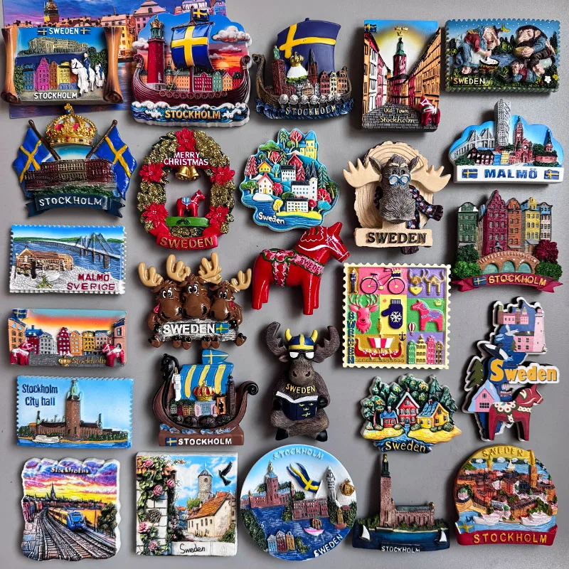 Swedish Fridge Magnets Tourist Souvenir Sweden Malmo Sverige Stockholm Travel Gift Magnetic Refrigerator Sticker Home Decoration