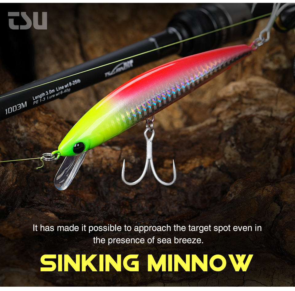 TSURINOYA 120S Sinking Minnow 12cm 40g DW37 Saltwater Hard Boat Fishing Lure Artificial Minnow Bait with Treble Hooks Wobblers
