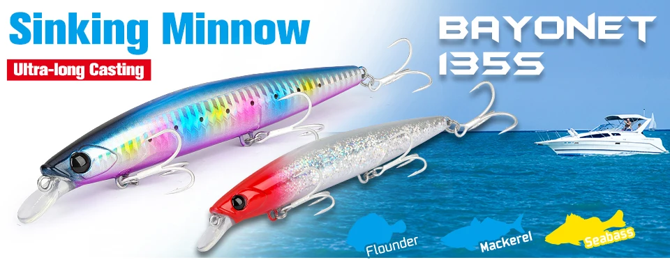TSURINOYA 120S Sinking Minnow 12cm 40g DW37 Saltwater Hard Boat Fishing Lure Artificial Minnow Bait with Treble Hooks Wobblers