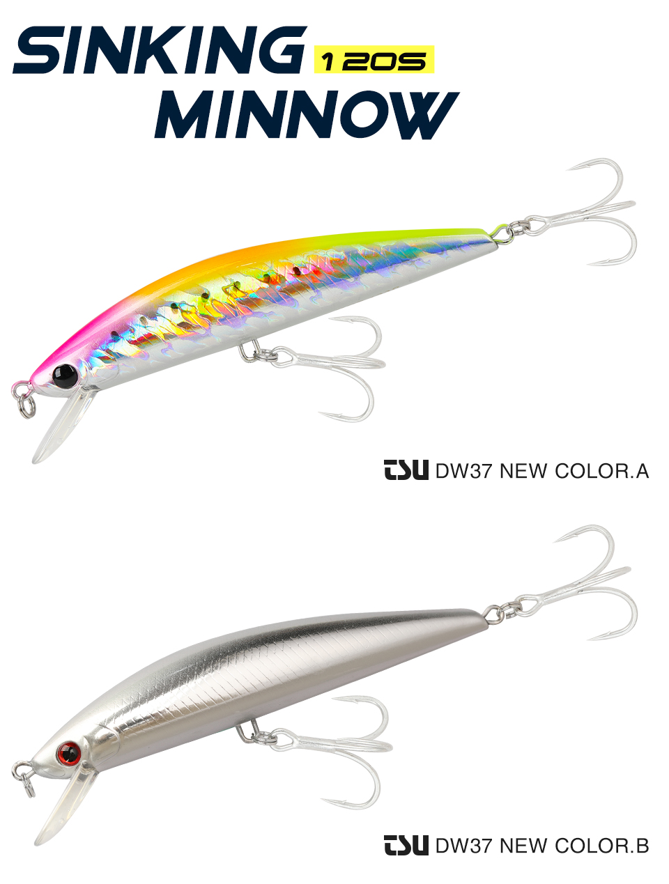 TSURINOYA 120S Sinking Minnow 12cm 40g DW37 Saltwater Hard Boat Fishing Lure Artificial Minnow Bait with Treble Hooks Wobblers