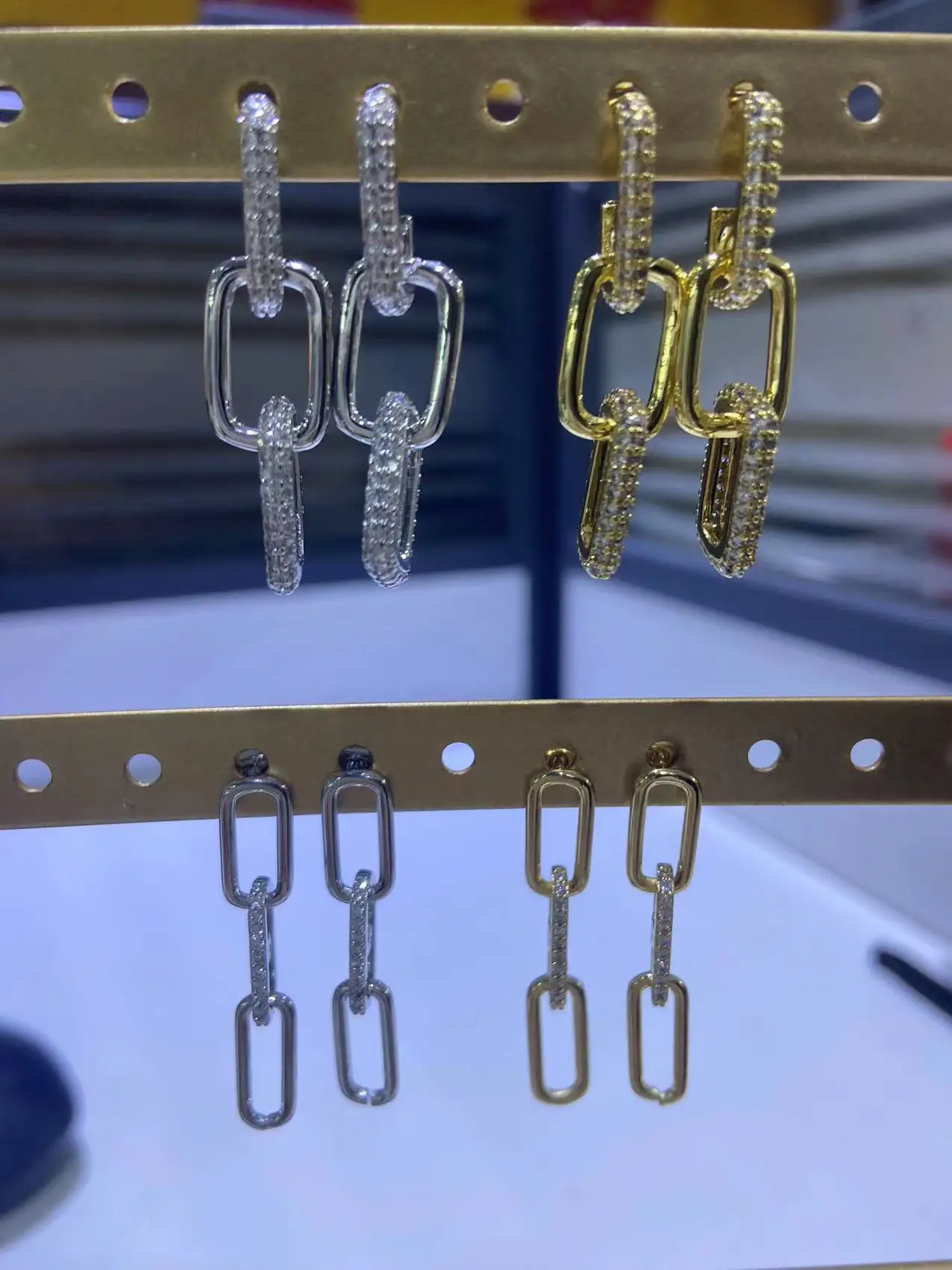 HECHENG,Link Chain Earrings for women,Long Ear Stud earrings,Fashion CZ Jewelry Wholesale