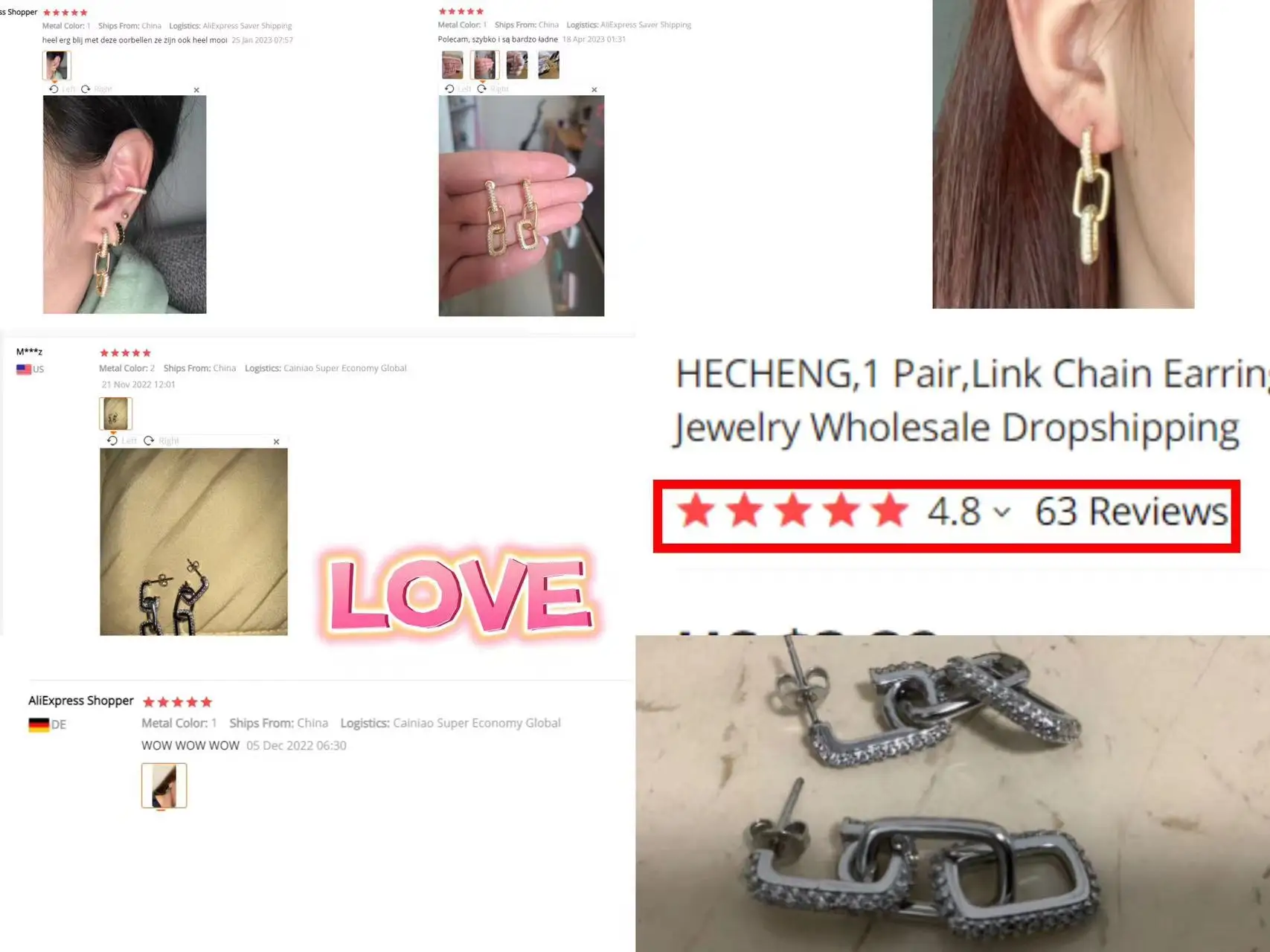 HECHENG,Link Chain Earrings for women,Long Ear Stud earrings,Fashion CZ Jewelry Wholesale