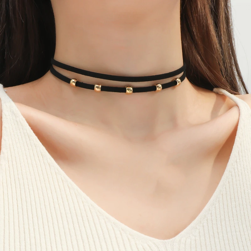 Black Velvet Punk Chokers Necklaces for Women Gothic Collar Necklaces Golden Circle Chokers Fashion Jewelry Wholesale