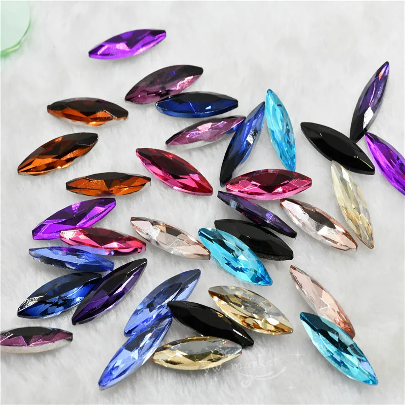 Navette Glass Crystal Pointback Color Rhinestone Strass Stones Clothing Crafts Jewelry Making 10mmX35mm 10mmx48mm 30pcs
