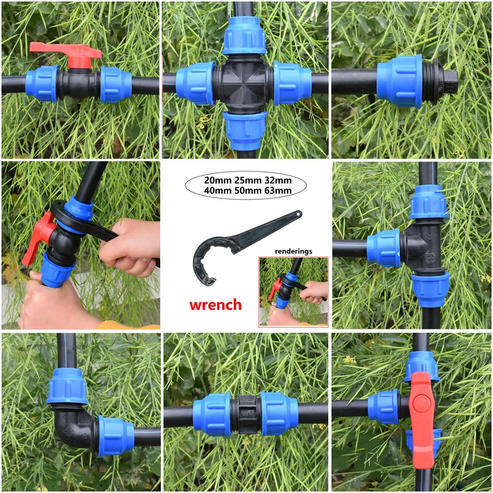 20/25/32/40/50/63mm PVC PE Tube Tap Tee Water Splitter 1/2 3/4 1" 1.25" 1.5" 2" Tee Pipe Ball Valve T-Shaped Connector 1pcs