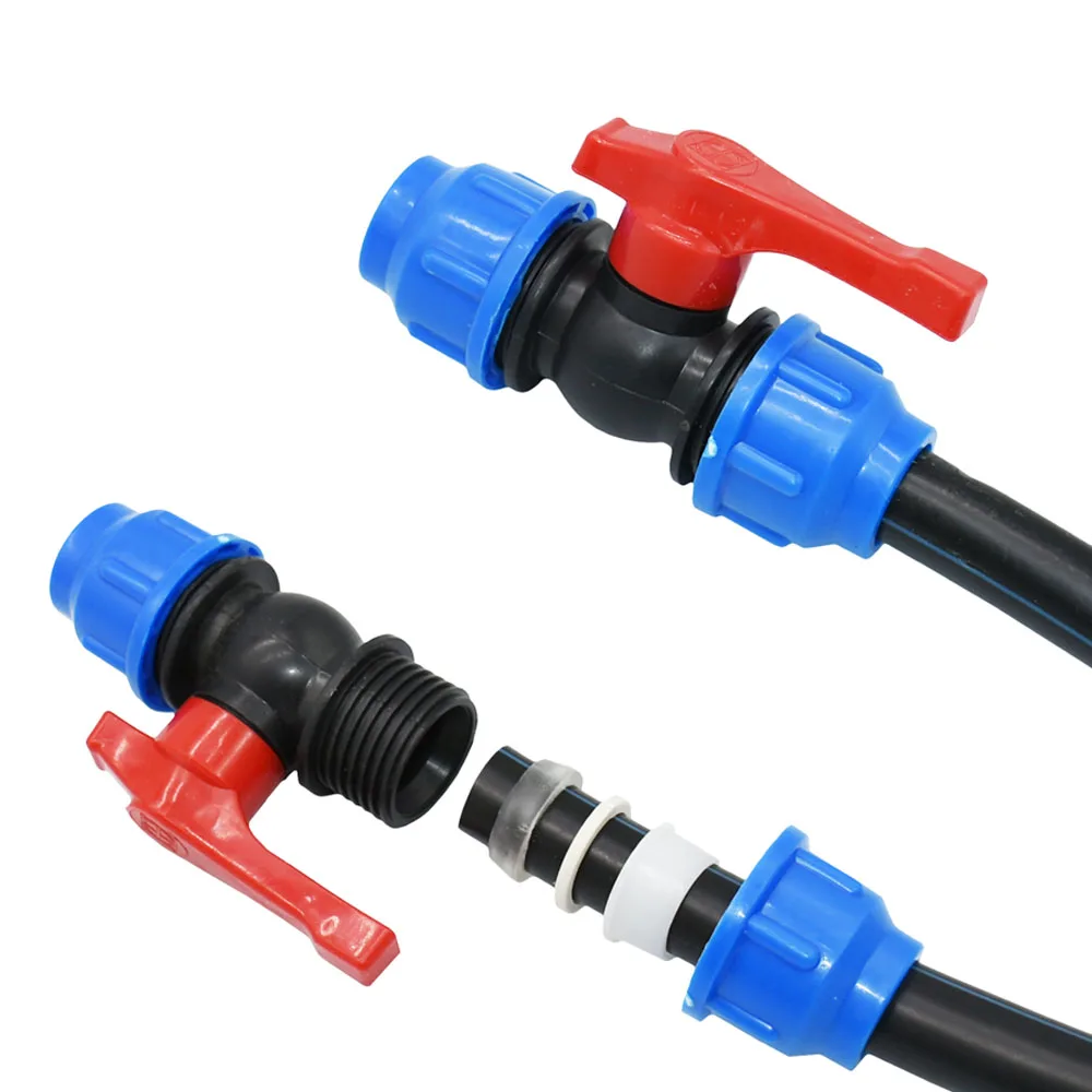 20/25/32/40/50/63mm PVC PE Tube Tap Tee Water Splitter 1/2 3/4 1" 1.25" 1.5" 2" Tee Pipe Ball Valve T-Shaped Connector 1pcs