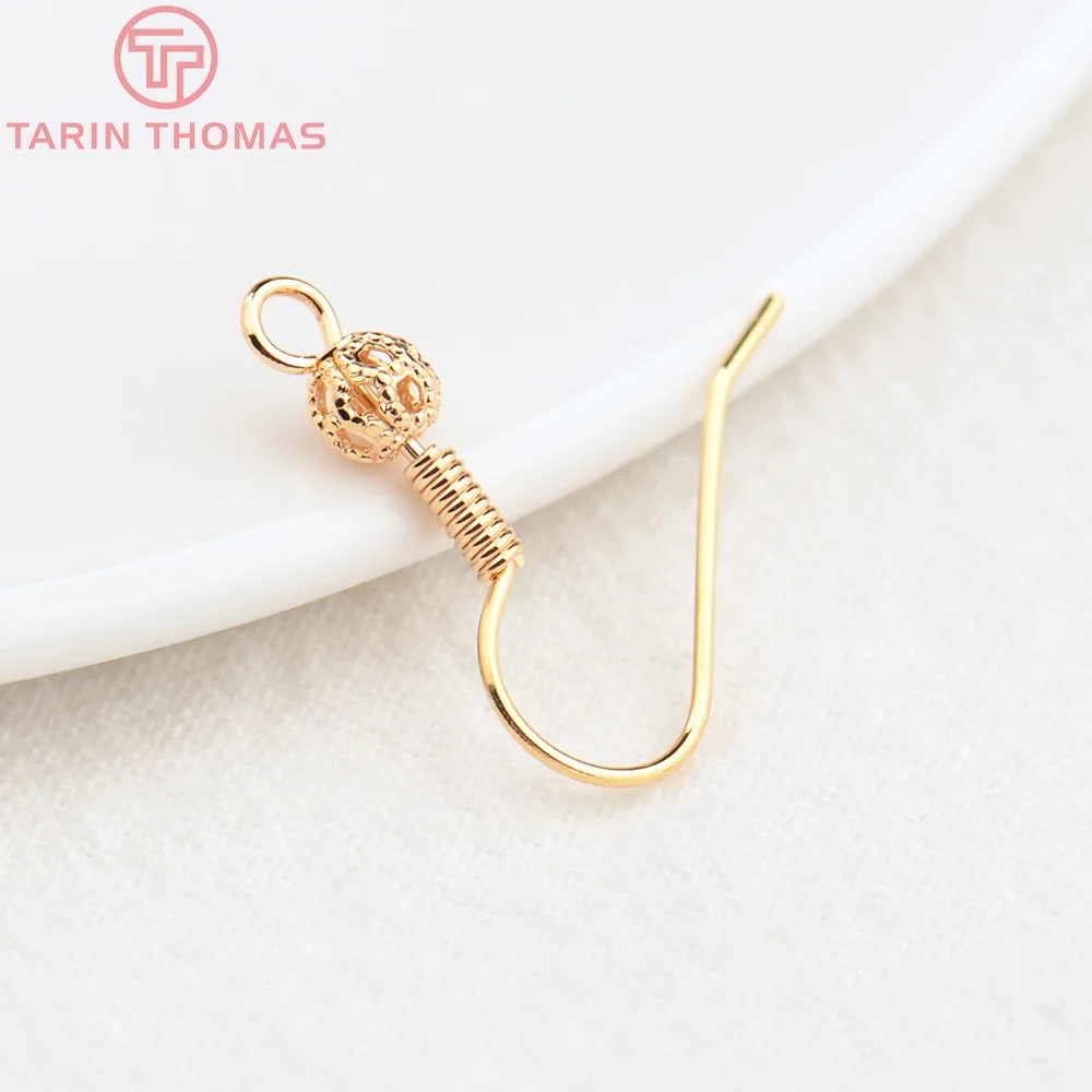 (2239)20PCS Height 16MM 24K Gold Color Plated Brass Earring Hook Diy Jewelry Findings Accessories Wholesale