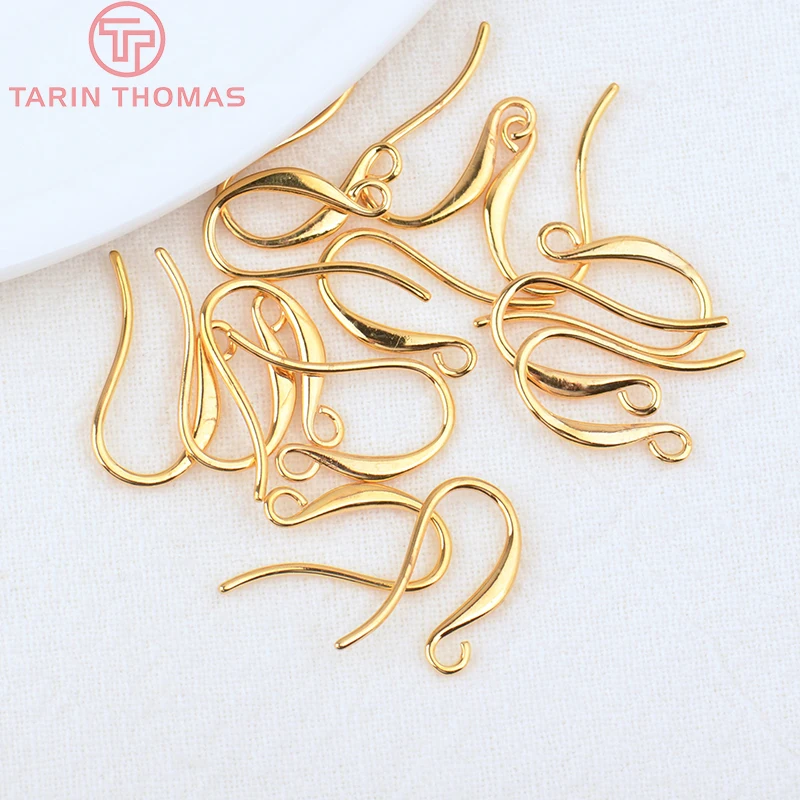(2239)20PCS Height 16MM 24K Gold Color Plated Brass Earring Hook Diy Jewelry Findings Accessories Wholesale