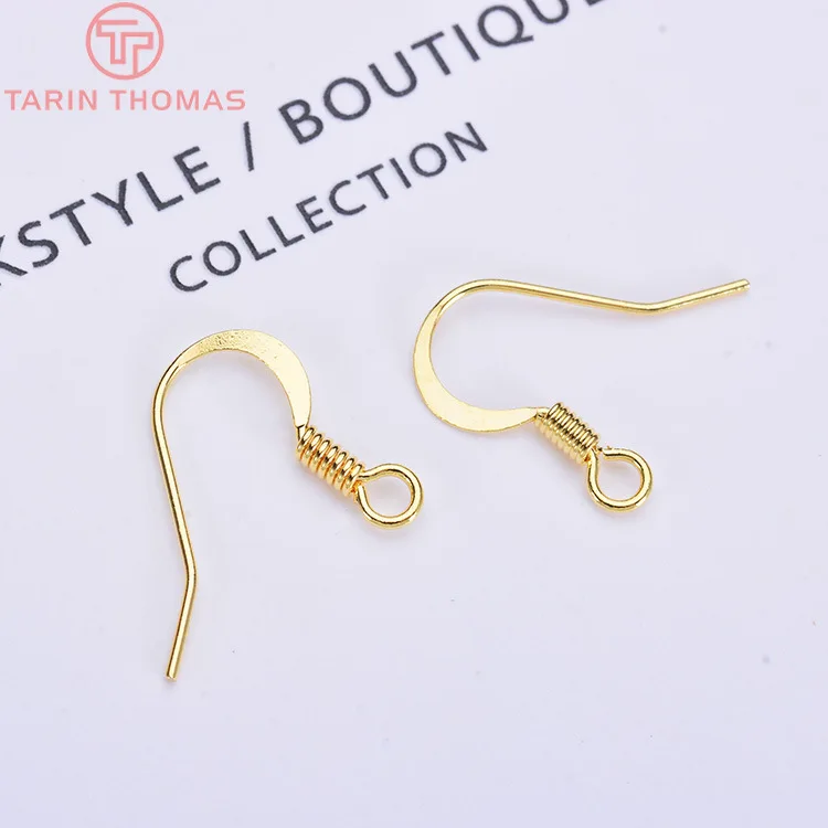 (2239)20PCS Height 16MM 24K Gold Color Plated Brass Earring Hook Diy Jewelry Findings Accessories Wholesale