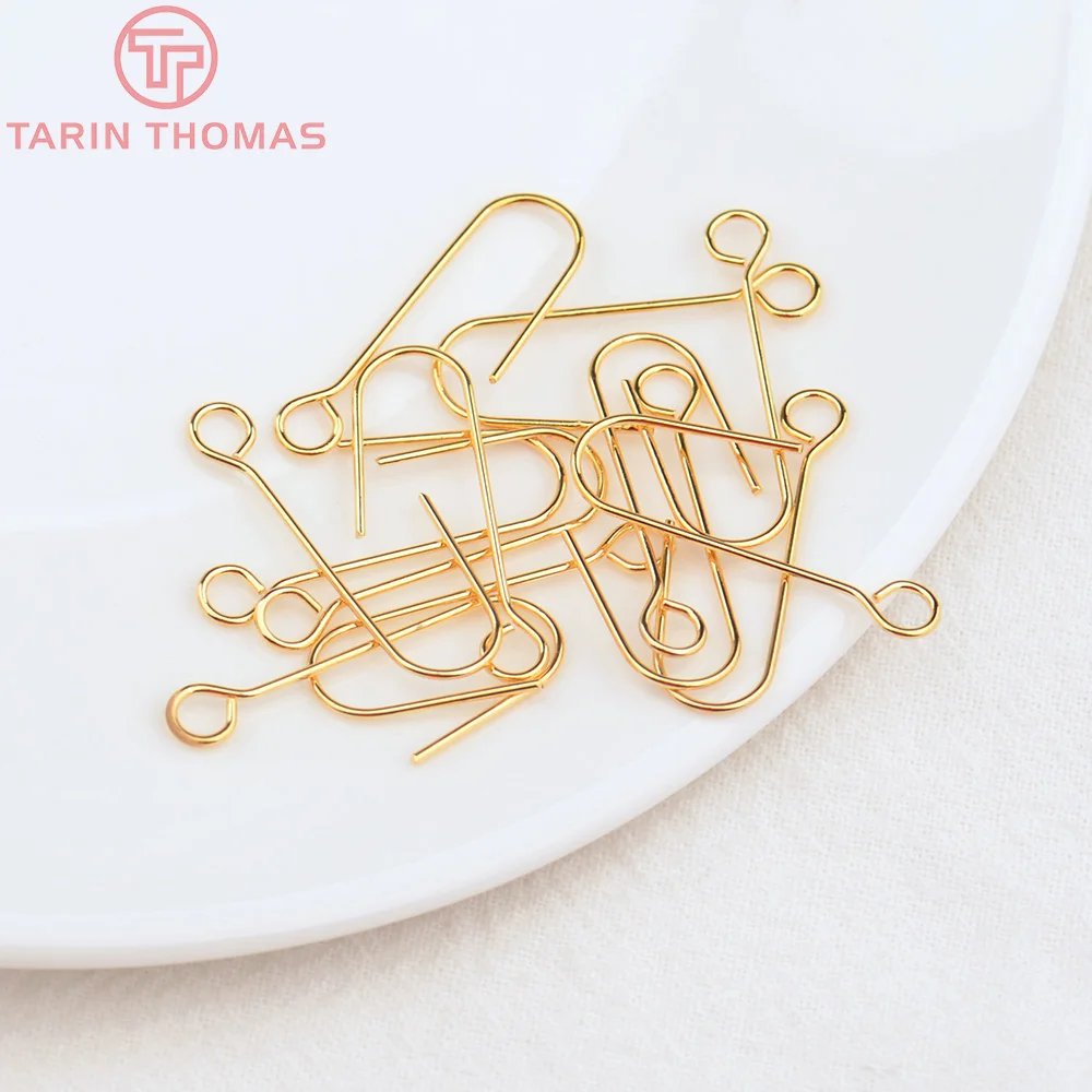 (2239)20PCS Height 16MM 24K Gold Color Plated Brass Earring Hook Diy Jewelry Findings Accessories Wholesale