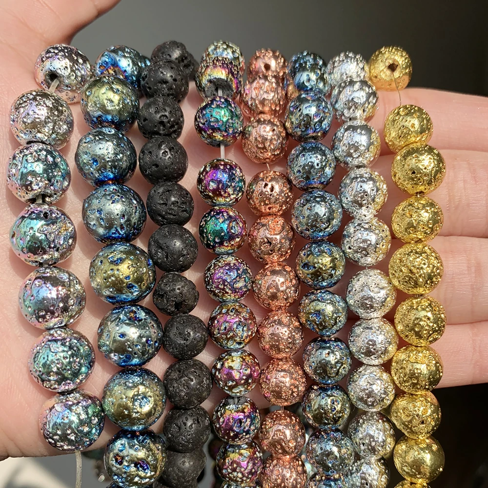 Natural Stone Beads Multicolor Rock Volcanic Lava Round Beads For Jewelry Making DIY Bracelet Earring Accessories 15''4/6/8/10mm