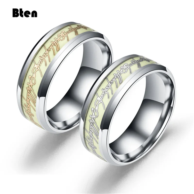 Bten Luminous Ring Black Fashion Man Minimalist Stainless Steel Ring Glowing Ring Couple In The Dark Jewelry Black Domineering