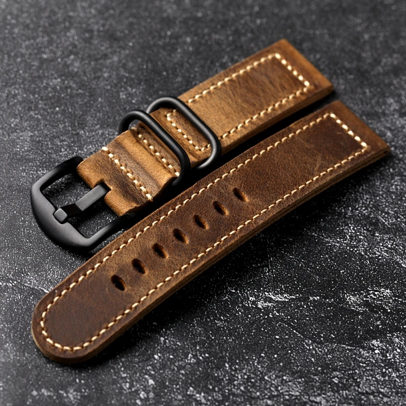 Vintage Crazy Horse Brown Watch Strap 20MM 22MM 24MM Soft and Thick Head Layer Cowhide Watchband