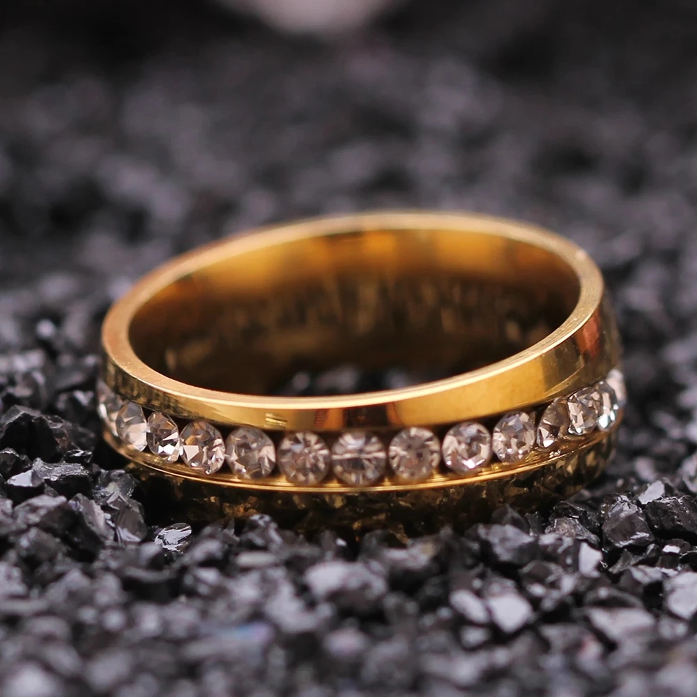 Wholesale Two Color Plated 316L Stainless Steel .1CT Channel-Set Crystal Ring for women or Men