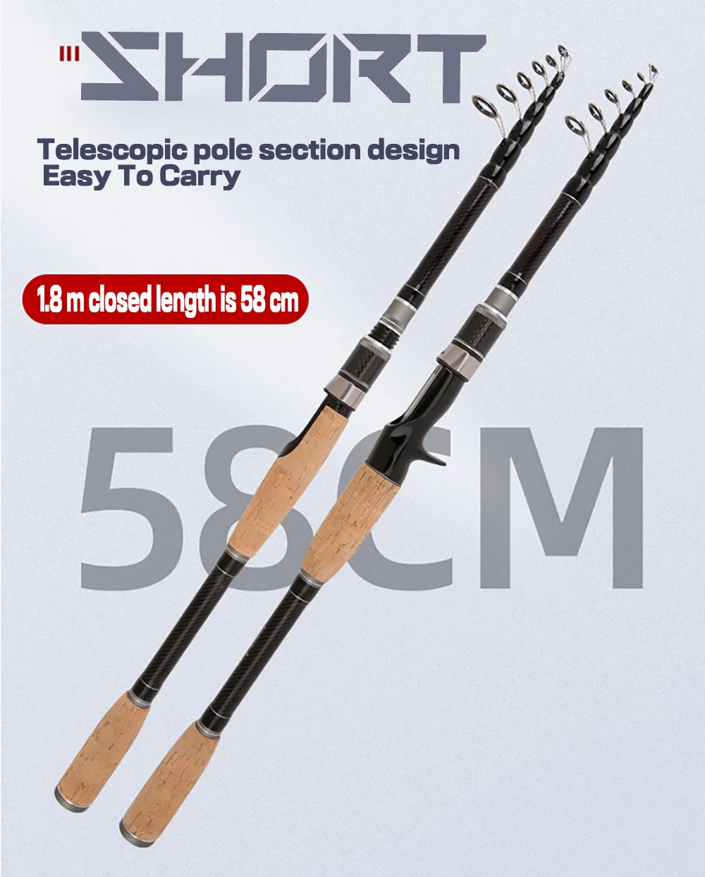 Telescopic Lure Fishing Rod 1.8M 2.1M 2.4M 3.0M Carbon Fiber Spinning Casting Ultralight Portable Travel Pole Tackle