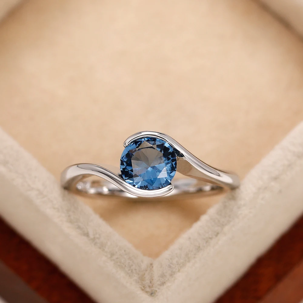 Huitan Luxury Solitaire Band Women's Rings with Blue Cubic Zirconia Simple and Elegant Bridal Wedding Rings 2022 Trendy Jewelry