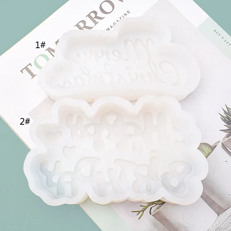 Happy Birthday Christmas Candles Silicone Mold DIY Aromatherapy Candles Gypsum Cake Decorative Baking Supplies Silicon Molds