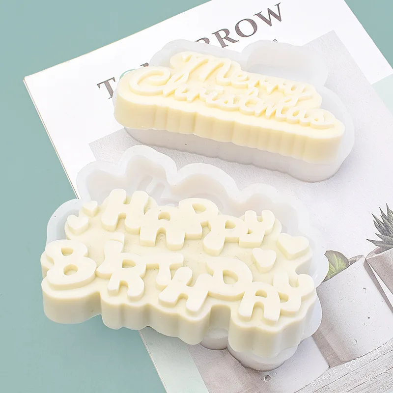 Happy Birthday Christmas Candles Silicone Mold DIY Aromatherapy Candles Gypsum Cake Decorative Baking Supplies Silicon Molds