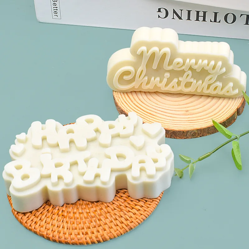 Happy Birthday Christmas Candles Silicone Mold DIY Aromatherapy Candles Gypsum Cake Decorative Baking Supplies Silicon Molds