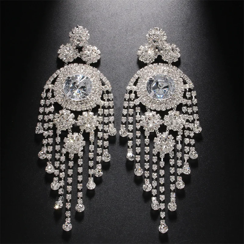 European and American Rhinestone Earrings for Women's Fashionable Multi-Layer Exaggerated Tassel Earrings, Versatile Accessories