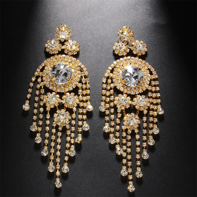 European and American Rhinestone Earrings for Women's Fashionable Multi-Layer Exaggerated Tassel Earrings, Versatile Accessories